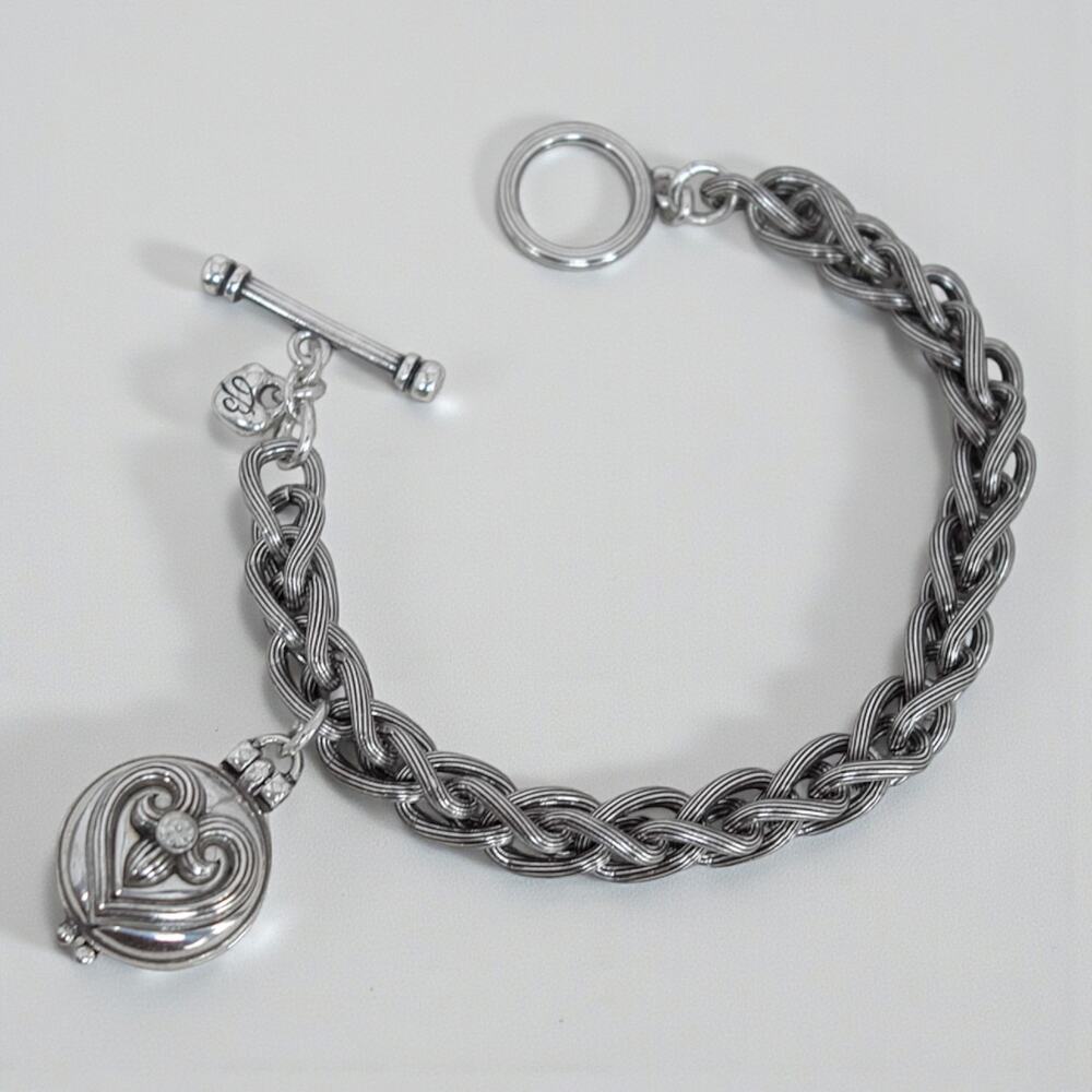 Brighton Healing Heart Locket Bracelet Toggle Clasp Crystal Silver Retired